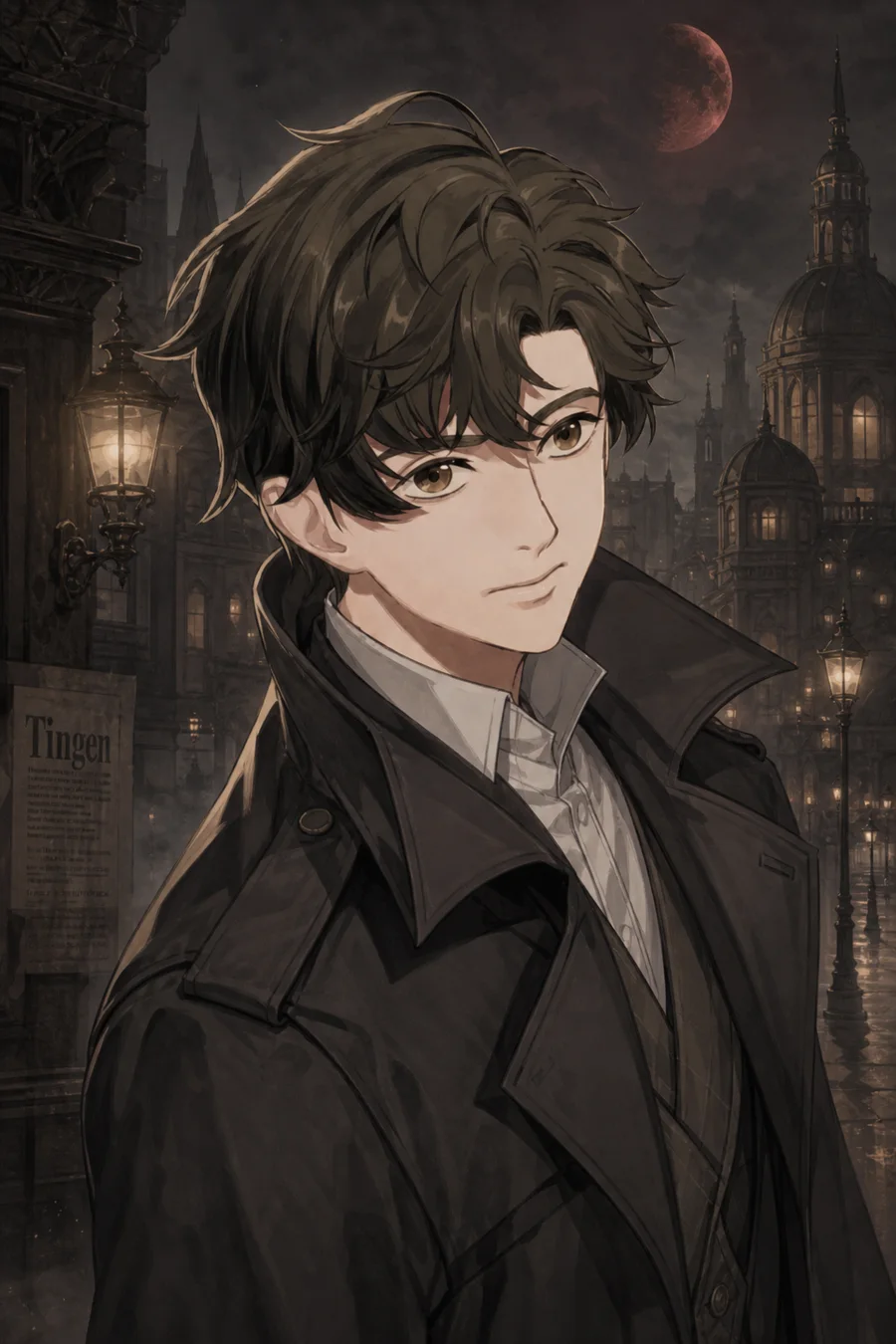 A mysterious gentleman holding a pocket watch and tarot card