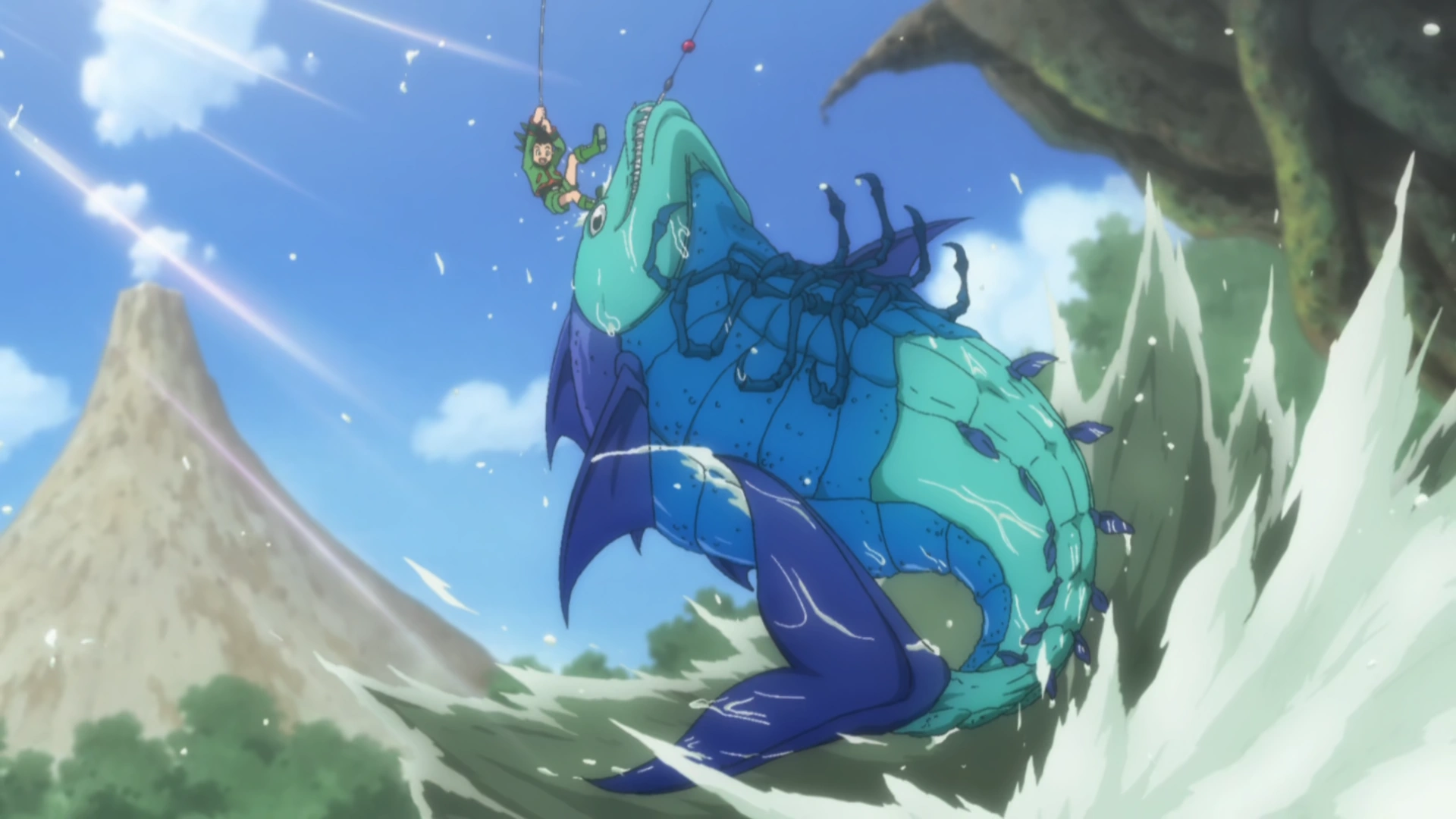 Gon Freecss catching the Master of the Swamp near Whale Island